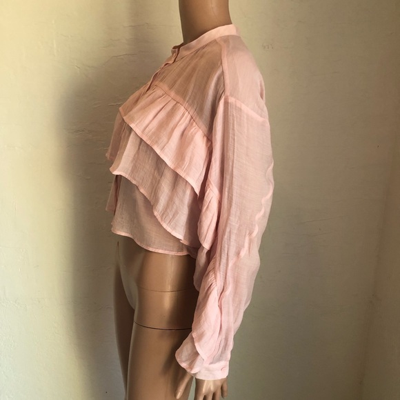 Zara Blush Pink Layered Tiered Blouse Women’s Size XS Bohemian Style Shirt Top - Picture 3 of 16